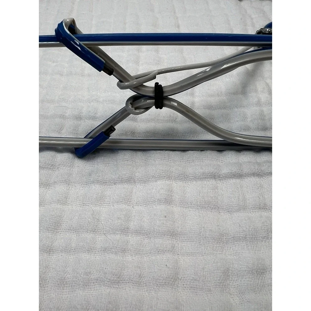 Vintage Folding Wire Travel Clothes Hanger Blue Vinyl Coated Collapsible Luggage